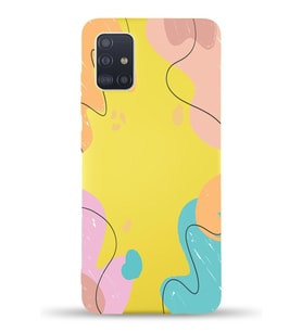 Samsung Galaxy A51 Uyumlu Lansman Kılıf Karışık Renkler Tasarımlı İçi Kadife Kapak-Sarı (Şeffaf)