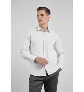 Koyu Bej Kendinden Desenli Sert Yaka Uzun Kol Cepsiz Slim Fit Pamuklu Gömlek 1004255283