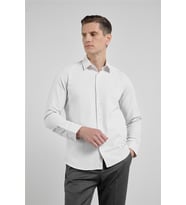 Koyu Bej Kendinden Desenli Sert Yaka Uzun Kol Cepsiz Slim Fit Pamuklu Gömlek 1004255283