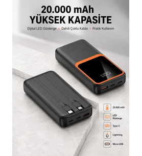 Dijital Ekranlı 20.000 Mah Powerbank 22.5w Hızlı Şarj + Çoklu Bağlantı Seçeneği Yeni Nesil