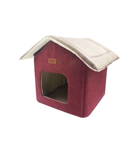 Kedi ve köpek için kırmızı yuvalı konforlu yatak 35x35x40 cm