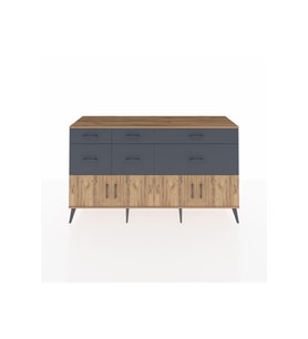 Kronos Konsol Tek Raflı 6 Çekmeceli 4 Kapaklı 176x59x99 Çam-Çam/Antrasit