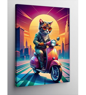 Kanvas Tablo Motosiklet Kullanan Kedi