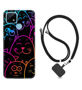 Realme C11 C21 C21Y C25Y C11 2021 Kılıf Boyun Askılı Silikon Neon Cats 1790