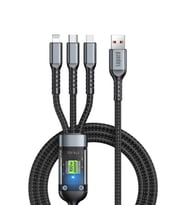 100W iPhone Şarj Kablosu 3in1 LED li Samsung Huawei Xiaomi Type-C Sağlam Hızlı Şarj Data USB Kablosu (Siyah)