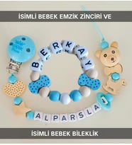 Sahi Aksesuar İsimli Bebek Emzik Zinciri ve Bebek Bileklik Seti
