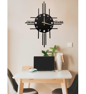 ALPHA METAL DESIGN Nine Three Yazılı Duvar Saati - 41X41 Cm Metal Duvar Saati - Siyah Duvar Saati AMD3080