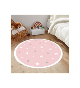 Eliana Home Baskılı, Yıkanabilir Kaymaz Taban Yuvarlak Halı LNA7074 120x120 cm (Pembe)