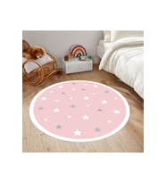 Eliana Home Baskılı, Yıkanabilir Kaymaz Taban Yuvarlak Halı LNA7074 120x120 cm (Pembe)