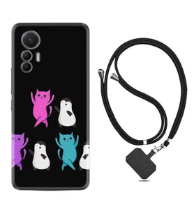 Xiaomi 12 Lite Kılıf Resimli Boyun Askılı İpli Desenli Silikon Series Cat Dance 1824