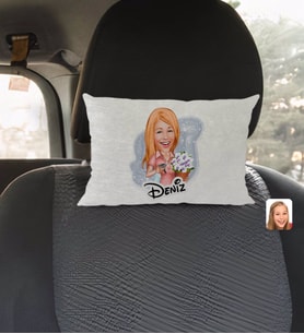 BK Gift Kişiye Özel İsimli Ev Hanımı Karikatürlü Dikdörtgen Araç Koltuk Yastığı-2