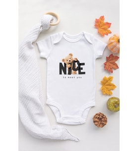 Organik %100 Pamuk Uzun Kollu Beyaz Nice Teddy Bear Bebek Body Bebek Badi Çıtçıtlı Zıbın