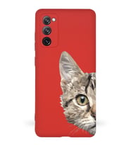Samsung Galaxy S20 FE Uyumlu Lansman Kılıf Catface Tasarımlı İçi Kadife Kapak-Kırmızı (Şeffaf)