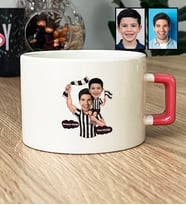 Kişiye Özel Karikatürlü Siyah Beyaz Taraftar Baba Oğul Lüks Fincan Babalar Günü Hediyesi