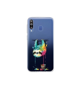 Samsung Galaxy M30 ile Uyumlu Splash Tembel Hayvan Tasarımlı Şeffaf Silikon Kılıf