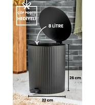 Yuvarlak Pedallı Çöp Kovası, Çizgili Kapak, Banyo ve Mutfak İçin