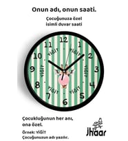 İsme Özel Zürafa Çocuk Odası Duvar Saati Orta Boy 30 cm Siyah Camlı Sessiz