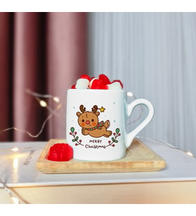 Mutlu Yıllar & Merry Christmas Yılbaşı Tasarımlı Ahşap Tabaklı Türk Kahvesi Fincanı