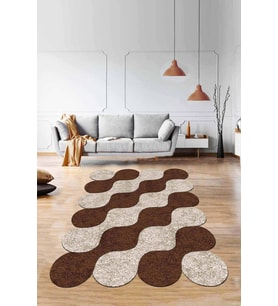 Kahverengi Daire Desenli Kaymaz Taban Lazer Kesim Halı AR163 - 100 x 160 cm