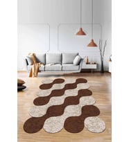 Kahverengi Daire Desenli Kaymaz Taban Lazer Kesim Halı AR163 - 100 x 160 cm