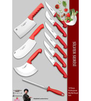 Lazbisa Silver Pro Serisi Mutfak Bıçak Seti 10 Parça Et Ekmek Sebze Soğan Börek Bıçağı Satırı (MFP-001)
