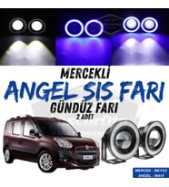 Fiat Doblo D3 2010-2015 Uyumlu Mercekli Angel Sis Farı Metal 76 mm Mavi Halkalı Gündüz Farı 2 Adet