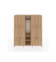 Kronos Dolap 14 Raflı 4 Çekmeceli Tek Askılı 220x59x243 Çam-Çam/Çam