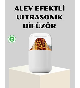 Ultrasonik Alev Efektli Aromaterapi Difüzörü Usb Şarjlı Otomatik Kapanma Özellikli