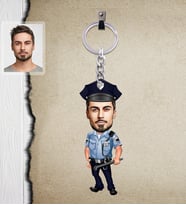 Kişiye Özel Polis Karikatürlü  Ahşap Anahtarlık Bay-4-Eco