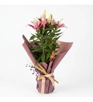 Kahve Buket Kağıtlı Saksıda Lilyum