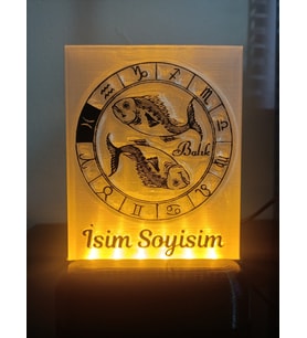Balık Burcu Kişiye Özel Isimli Hediyelik Dekoratif Led Lamba - Kablolu Adaptörlü - Amber Işıklı