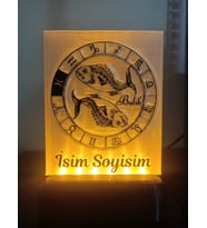 Balık Burcu Kişiye Özel Isimli Hediyelik Dekoratif Led Lamba - Kablolu Adaptörlü - Amber Işıklı