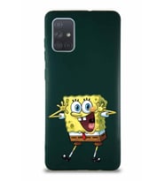 Samsung Galaxy A71 Soft Premier Kapak Sünger Bob Tasarımlı Silikon Kılıf - Yeşil (Şeffaf)