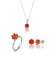 925 ayar Gümüş Orange taşlı Lotus Çiçeği takım & seti