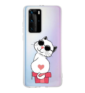 Huawei P40 Pro Uyumlu Kapak Coolcat Tasarımlı Şeffaf Silikon Kılıf