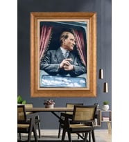 Altın Varaklı Çerçeveli Paspartulu Atatürk Tablo nh482 (Gold)