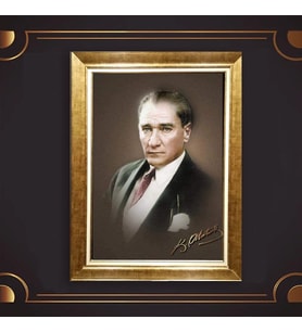 Özel Seri Paspartulu Çerçeveli Atatürk Tablo l66 (Gold)