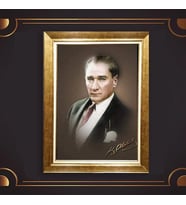 Özel Seri Paspartulu Çerçeveli Atatürk Tablo l66 (Gold)