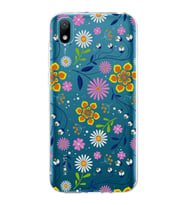 Huawei y5 2019 Uyumlu Kapak Flowers Tasarımlı Şeffaf Silikon Kılıf