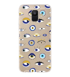 PrintiFy Samsung Galaxy A6 2018 ile Uyumlu 1mm Slim Fit Nazar Boncuğu 2 Baskılı Şeffaf  Kılıf