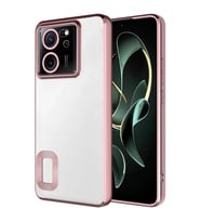 Coverzone Xiaomi Mi 13T Pro ile uyumlu K?l?f Kamera Korumal? Logo G�steren Parlak renk kenar �izgileri ile ??k bir tasar?m Colored Z-Omega Kapak Rosegold