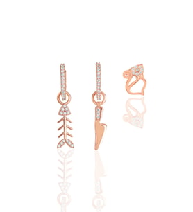 Gümüş rose zirkon taşlı balık kombin üçlü küpe seti SGTL11647ROSE