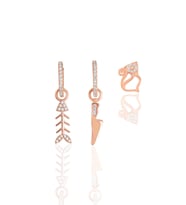 Gümüş rose zirkon taşlı balık kombin üçlü küpe seti SGTL11647ROSE