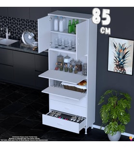 Eliusta Ekin 85 cm Bakliyat Dolabı Kahve Köşesi 3 Çekmeceli Çok Amaçlı Mutfak Kiler Banyo Dolabı