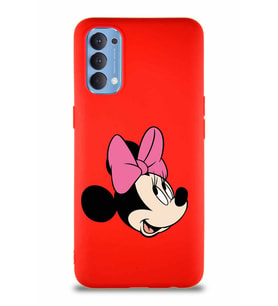 Oppo Reno 4 Soft Premier Kapak Minnie Mouse-A Tasarımlı Silikon Kılıf - Kırmızı (Şeffaf)