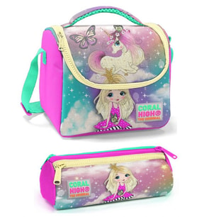 Coral High Pembe Mavi Kız ve Unicorn Kız Çocuk Beslenme Çantası Seti