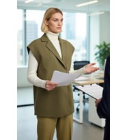 Kadın Ceket Yaka Dokuma Kumaş Kruvaze Oversize Yelek Toka Detaylı Astarlı Regular Boy Büyük Beden