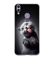 PrintiFy Huawei Honor 8C ile Uyumlu 1mm Slim Fit Kedi 2 050c Baskılı Şeffaf  Kılıf