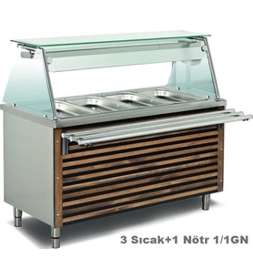 Empero EMP.BEN.31 Sıcak Servis Ünitesi Üst Raflı Sürgü Standlı 1500x730x850/1350 (3 Sıcak+1 Nötr)