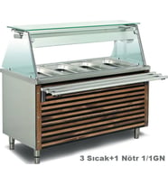 Empero EMP.BEN.31 Sıcak Servis Ünitesi Üst Raflı Sürgü Standlı 1500x730x850/1350 (3 Sıcak+1 Nötr)